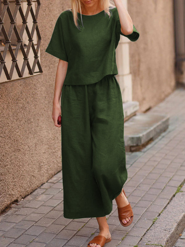 Women's Casual Suit Loose Solid Color Shirt Trousers Two-Piece Set
