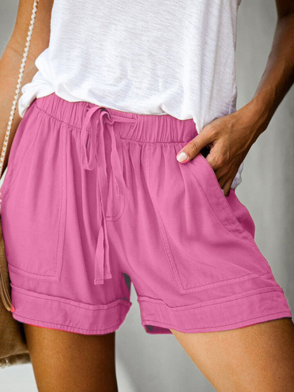 Women's High Waist Lace Up Loose Straight Shorts